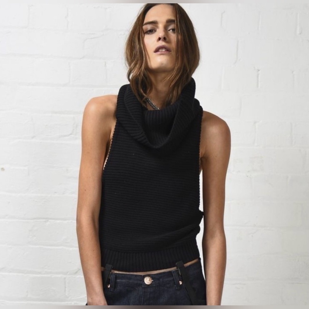 One Teaspoon Parisienne Nights Roll Neck Knit Sleeveless Top Black Womens Sz xs